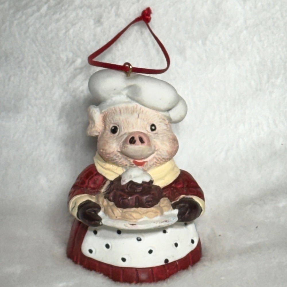 Chef Pig Christmas Ornament Baking Theme Red Dress Resin 3"
